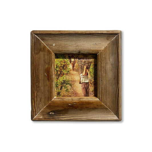 Cornice 18x18 quadrata in legno. Immagine a colori raccolta uva