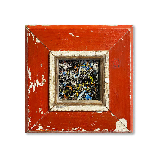 Immagine opera Jackson Pollock Convergenza in cornice quadrata 10x10 rossa
