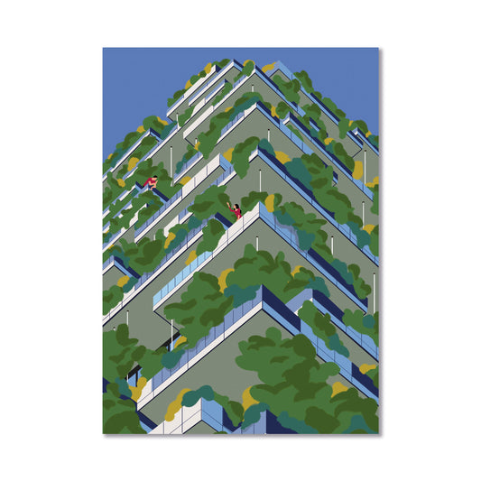 Illustrazione "Bosco Verticale" in Cornice A3 Bianca e Gialla | Elisa Puglielli