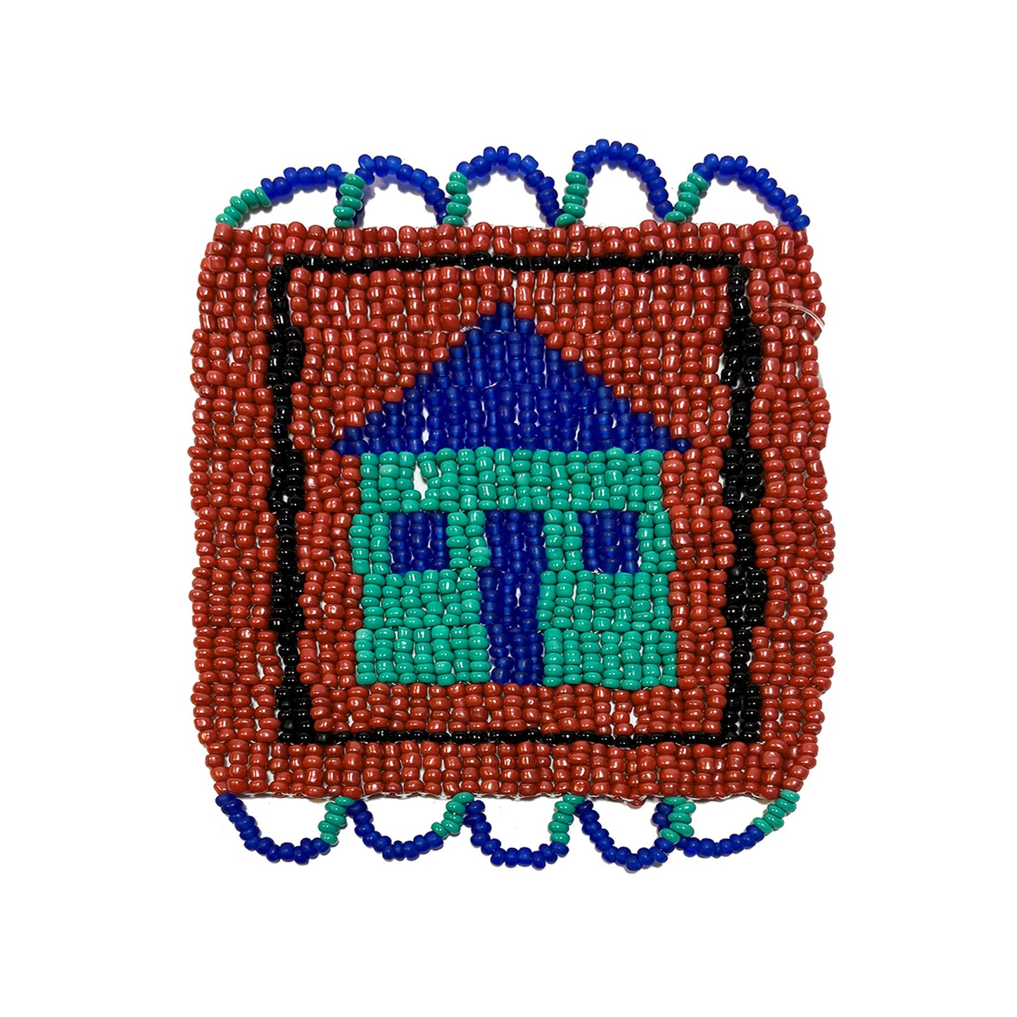 Sottobicchiere rosso con decorazione blu