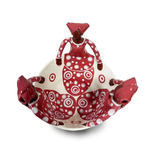 Centrotavola in ceramica rosso e bianco