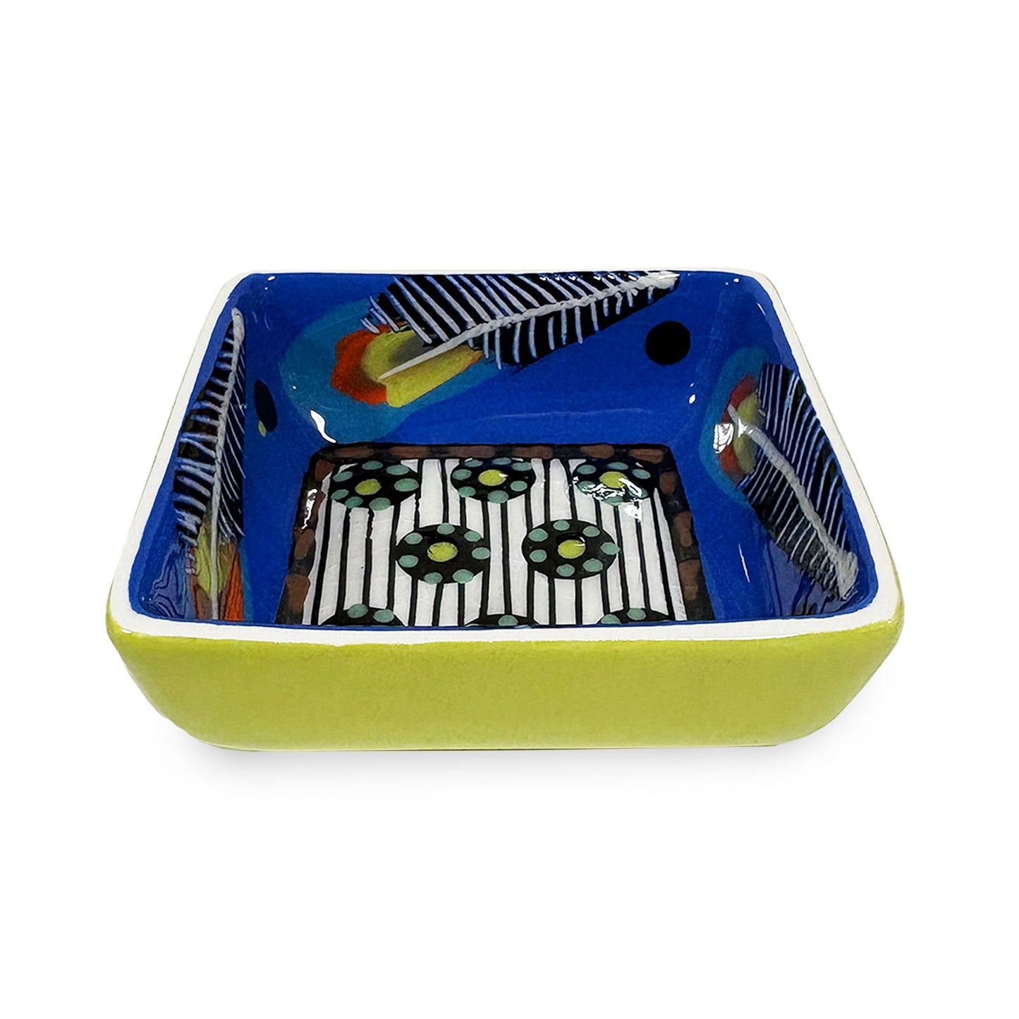 Ciotolina quadrata decorata a mano con piume