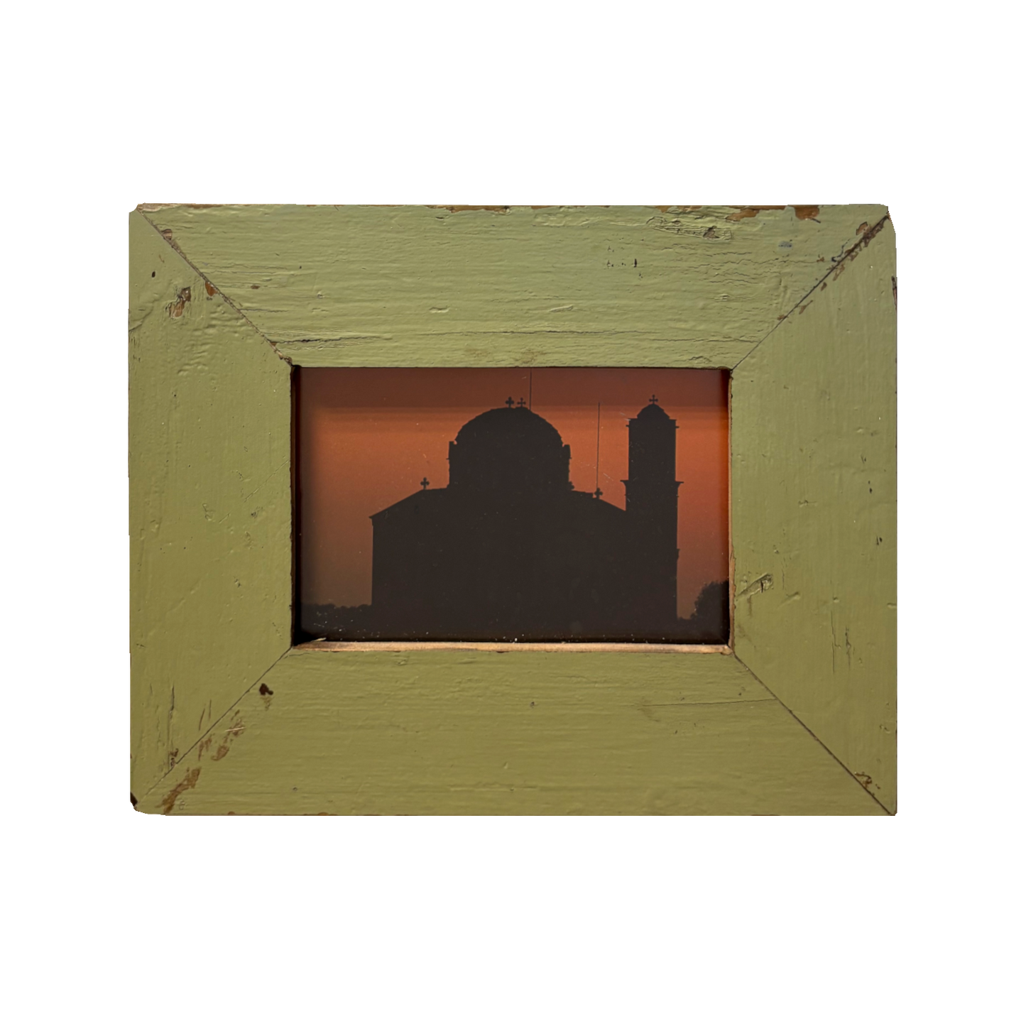 Cornice Boho Eclettico con fotografia di chiesa ortodossa – 23 × 18 cm