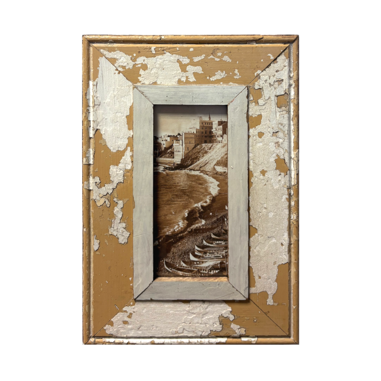 Cornice crema e grigia in legno 23x34 cm