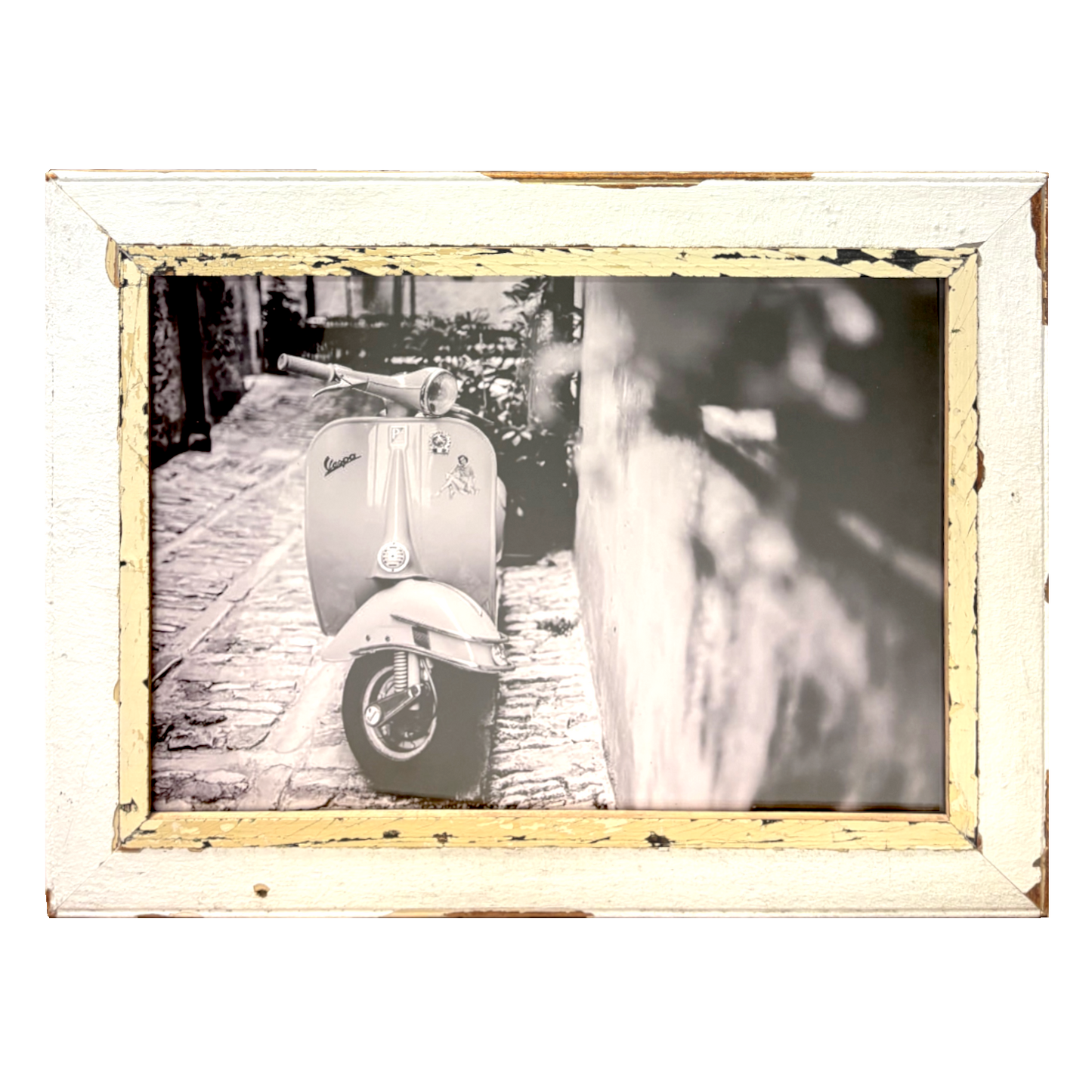 Cornice in legno bianco e crema 55x72 cm