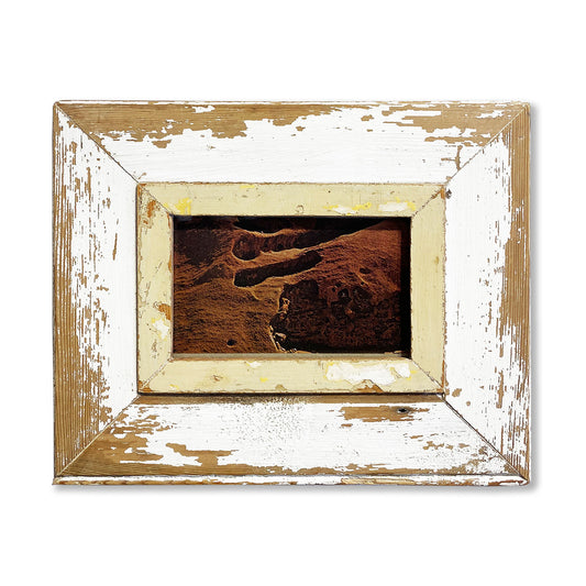 Cornice in legni antichi con immagine deserto a colori. Idea regalo ecosostenibile