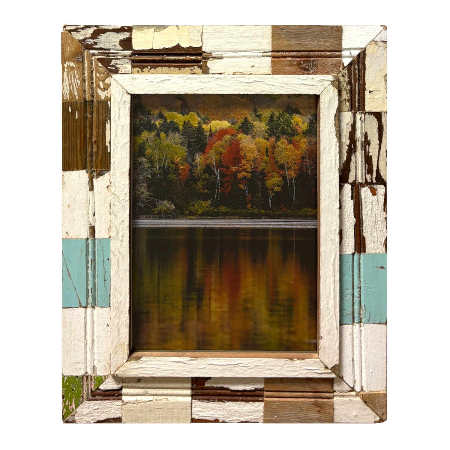 Cornice patchwork "La foresta e l'acqua" — 34×43 cm