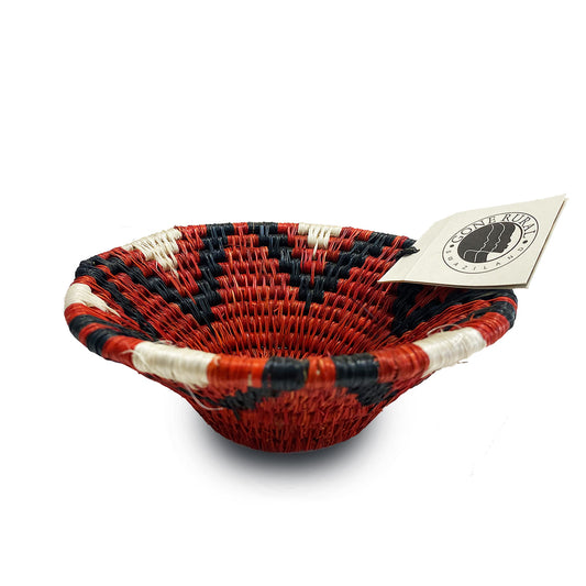 Ciotola piccola rossa con dettagli bianchi e neri. Pezzo unico
