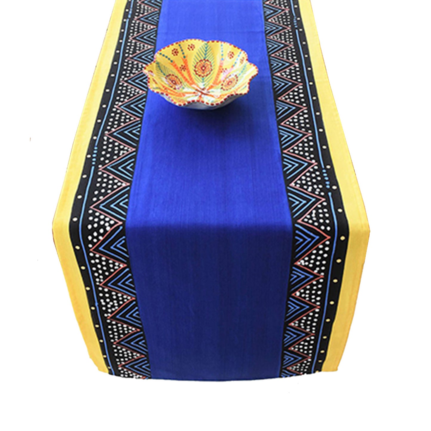 Cape Best runner blu e giallo in cotone dipinto a mano