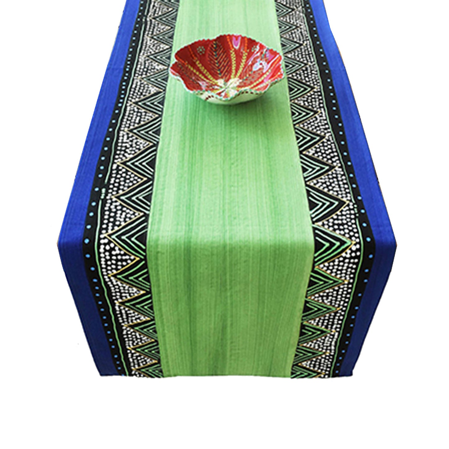 Copri tovaglia verde in cotone dipinto a mano