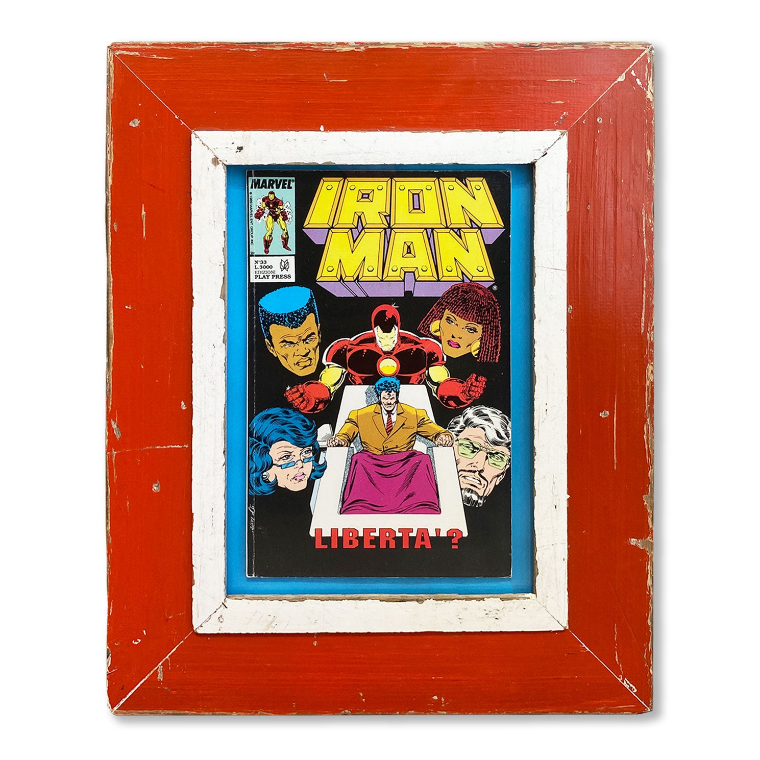 Fumetto Iron Man in cornice A4 rossa e bianca. Idea regalo appassionati fumetti