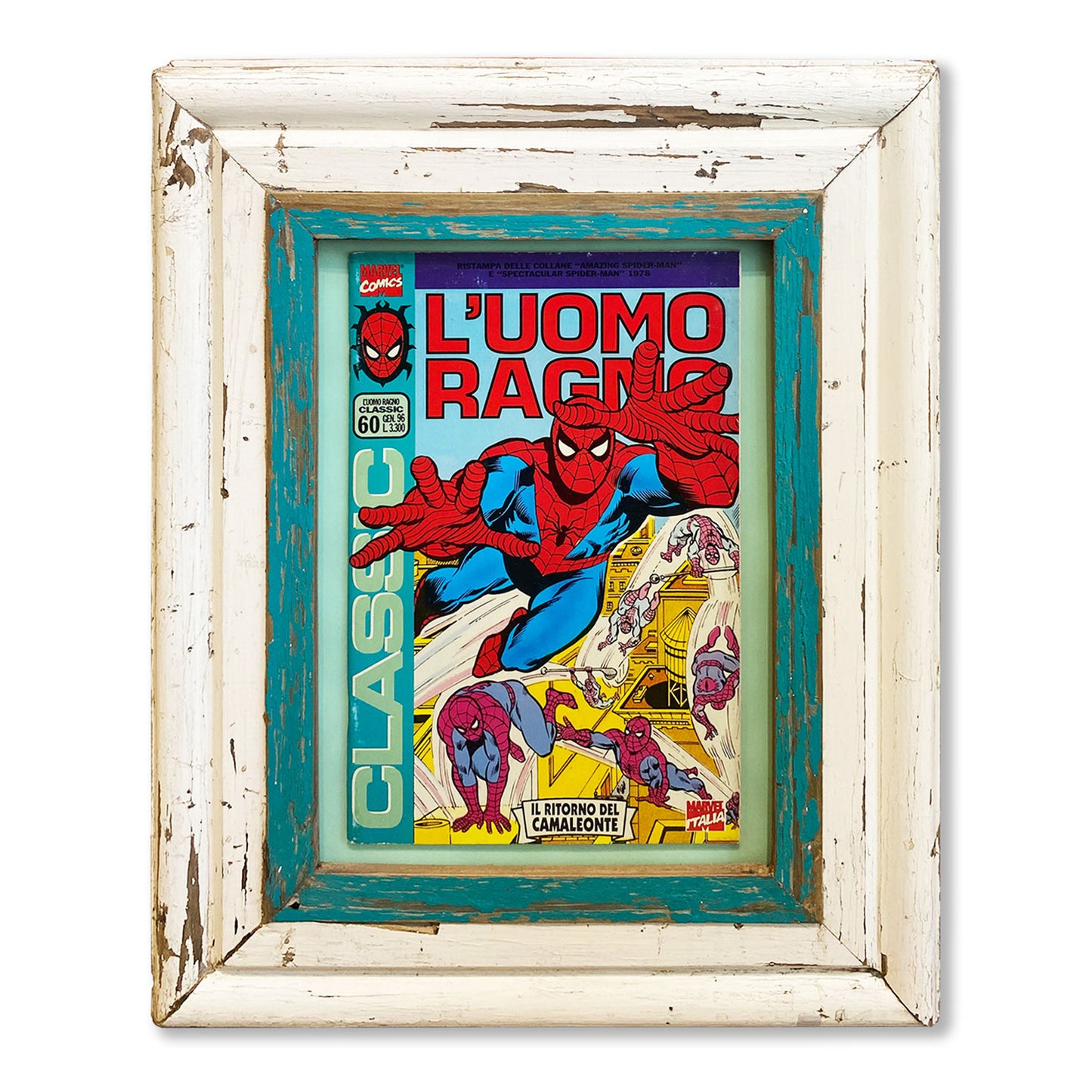 Fumetto Spiderman in cornice in legno. Idea regalo Comics Marvel Italia