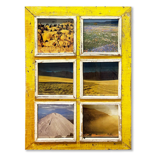 Cornice gialla multipla 6 foto in legno riciclato