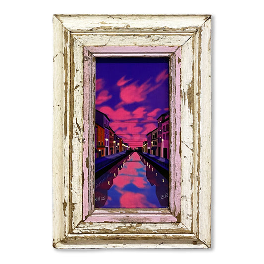 Navigli - Reflection at sunset | Elisa Puglielli illustration in 28x43 frame