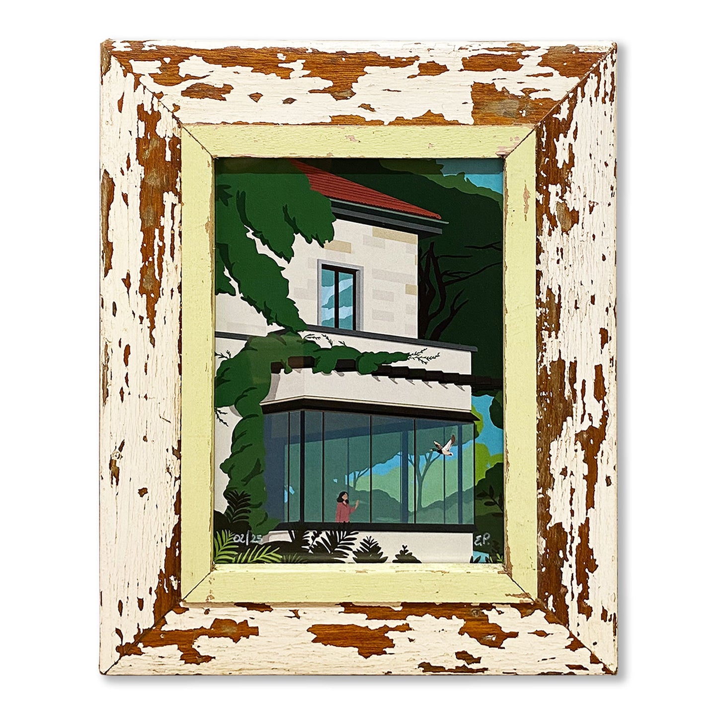 Villa Necchi milano. Disegno illustrato di Elisa Puglielli. Cornice A4 pezzo unico