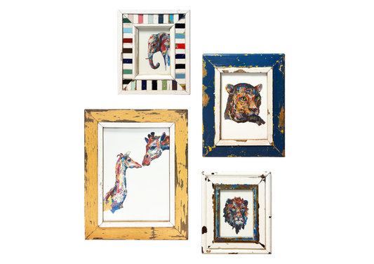 Composizione di 4 Cornici con Illustrazioni animali per cameretta