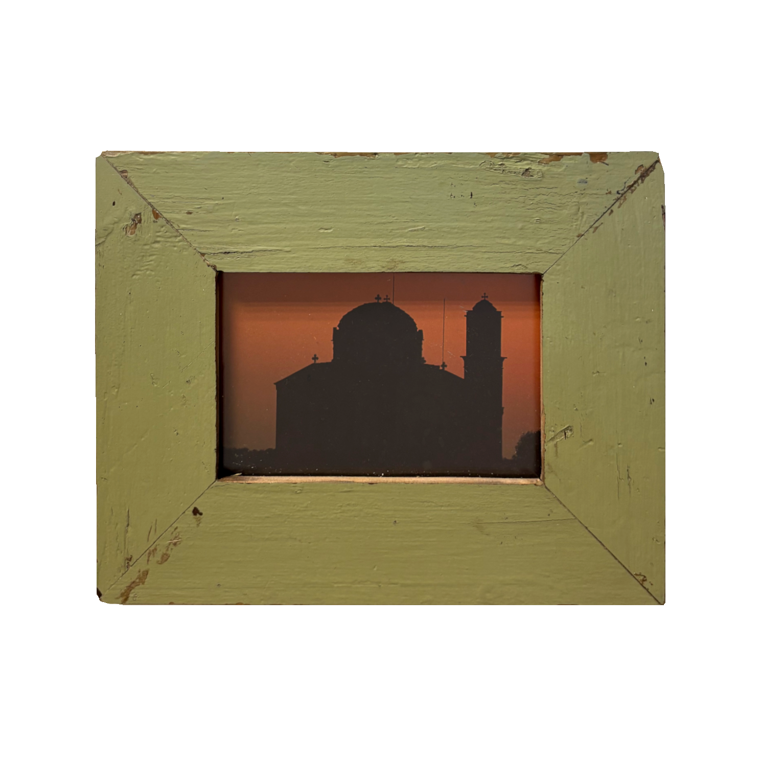 Cornice Boho Eclettico con fotografia di chiesa ortodossa – 23 × 18 cm