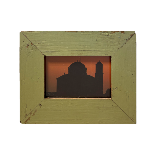 Cornice Boho Eclettico con fotografia di chiesa ortodossa – 23 × 18 cm
