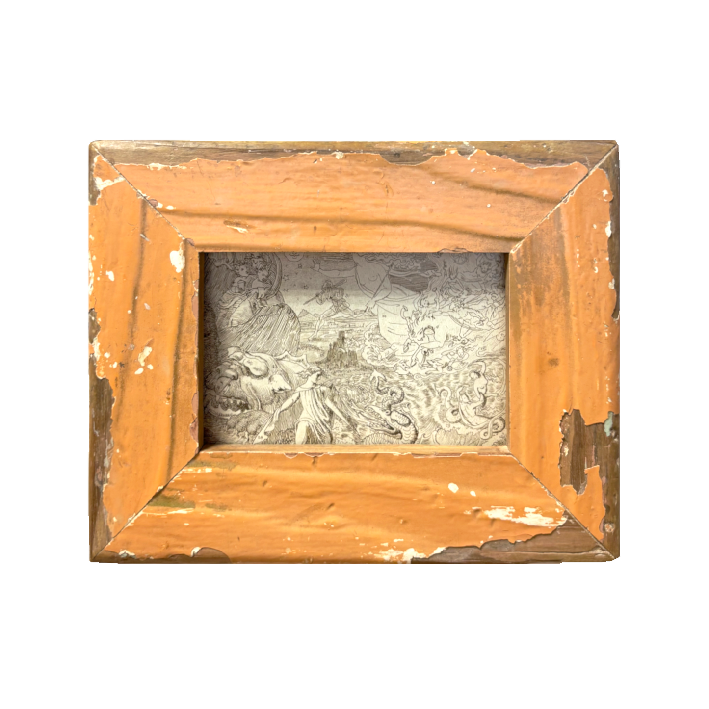 Cornice Boho Eclettico con incisione medievale allegorica – 23 × 18 cm