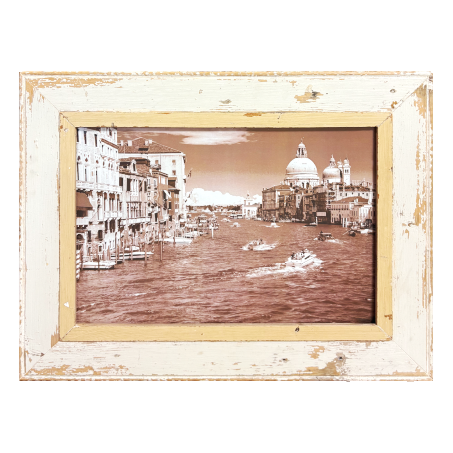 Cornice Cape Best stile Classico – Canal Grande e Basilica della Salute, Venezia, fotografia seppia, legno antico recuperato, 43x55cm