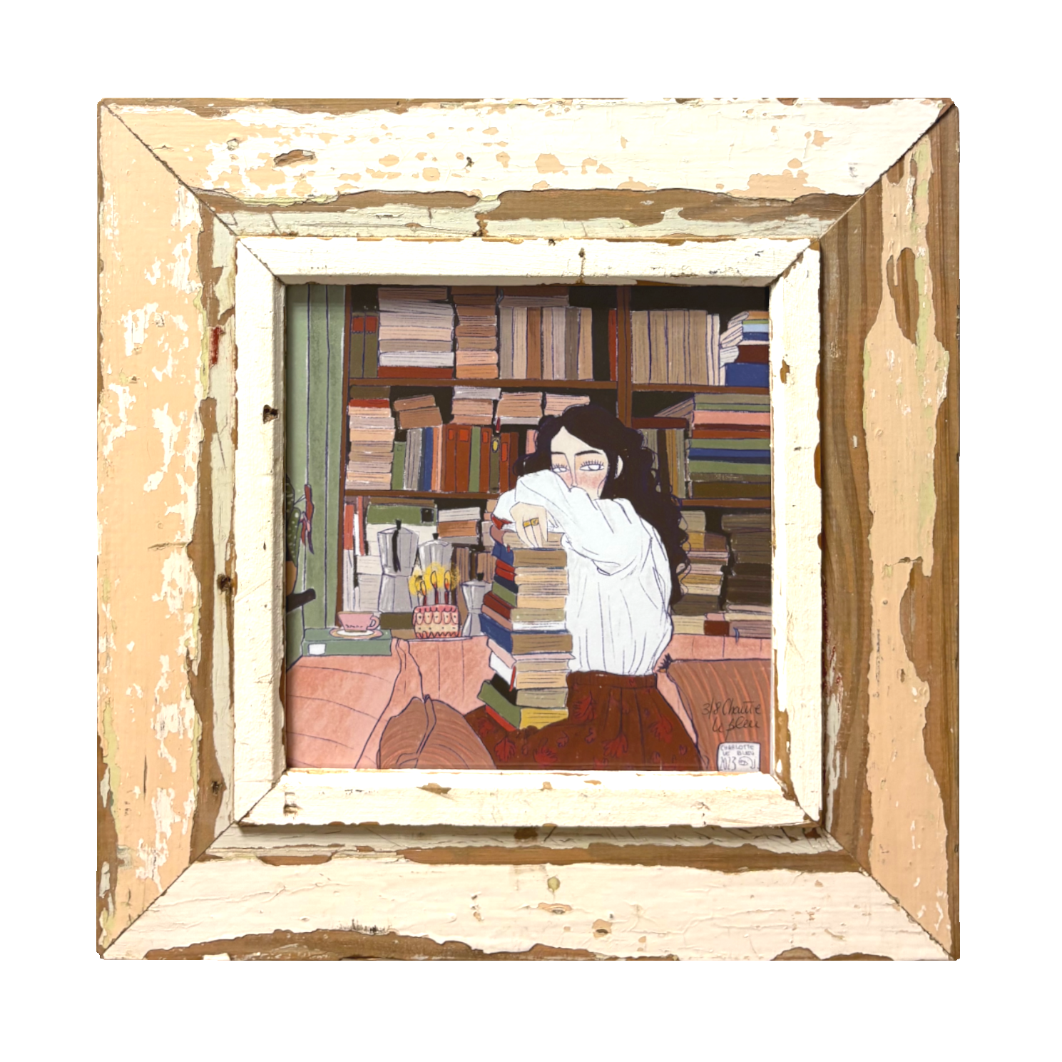 Cornice Quadrata con Illustrazione Moka e Candeline Charlotte LeBleu