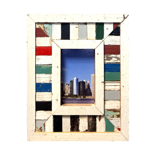 Cornice artigianale 24x29 cm a mosaico in legno riciclato