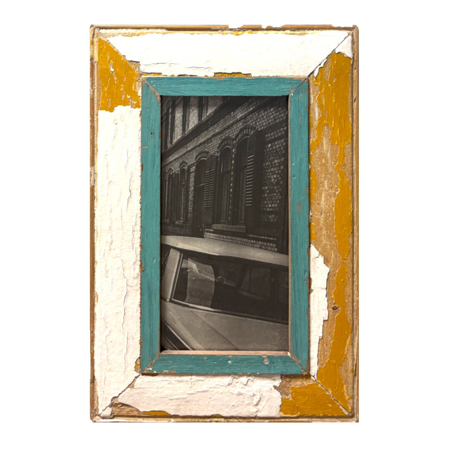 Cornice bianca e azzurra in legni d'epoca Cape Best