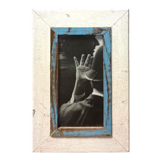 Cornice bianca e azzurra in legno di recupero 28x43