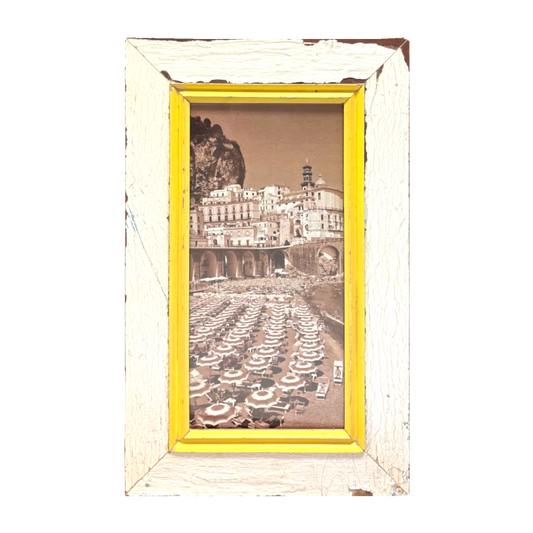 Cornice bianca e gialla in legno recuperato 34x55