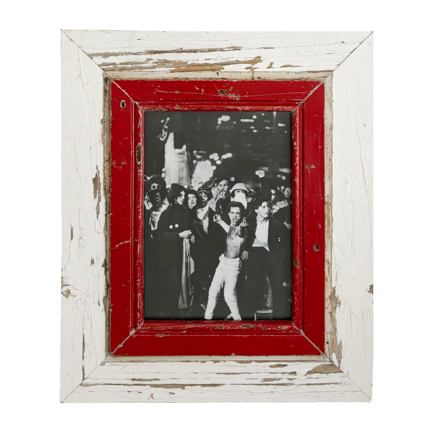 Cornice bianca e rossa, pezzo unico in legno