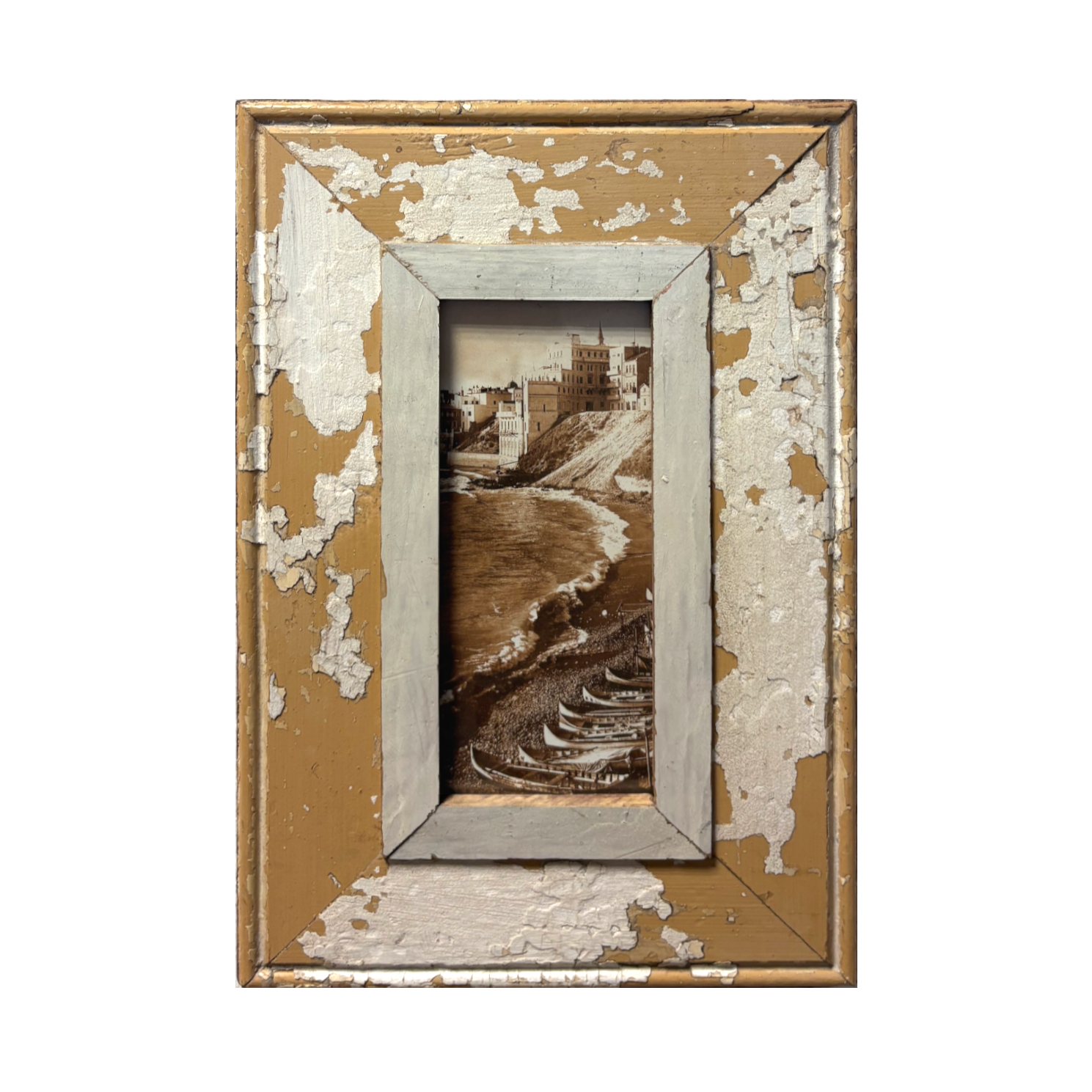 Cornice crema e grigia in legno 23x34 cm