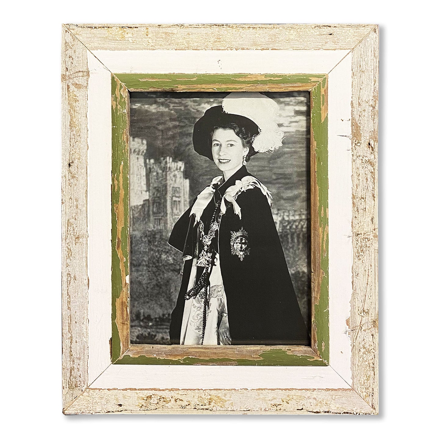 Immagine Regina Elisabetta in cornice legno antico.