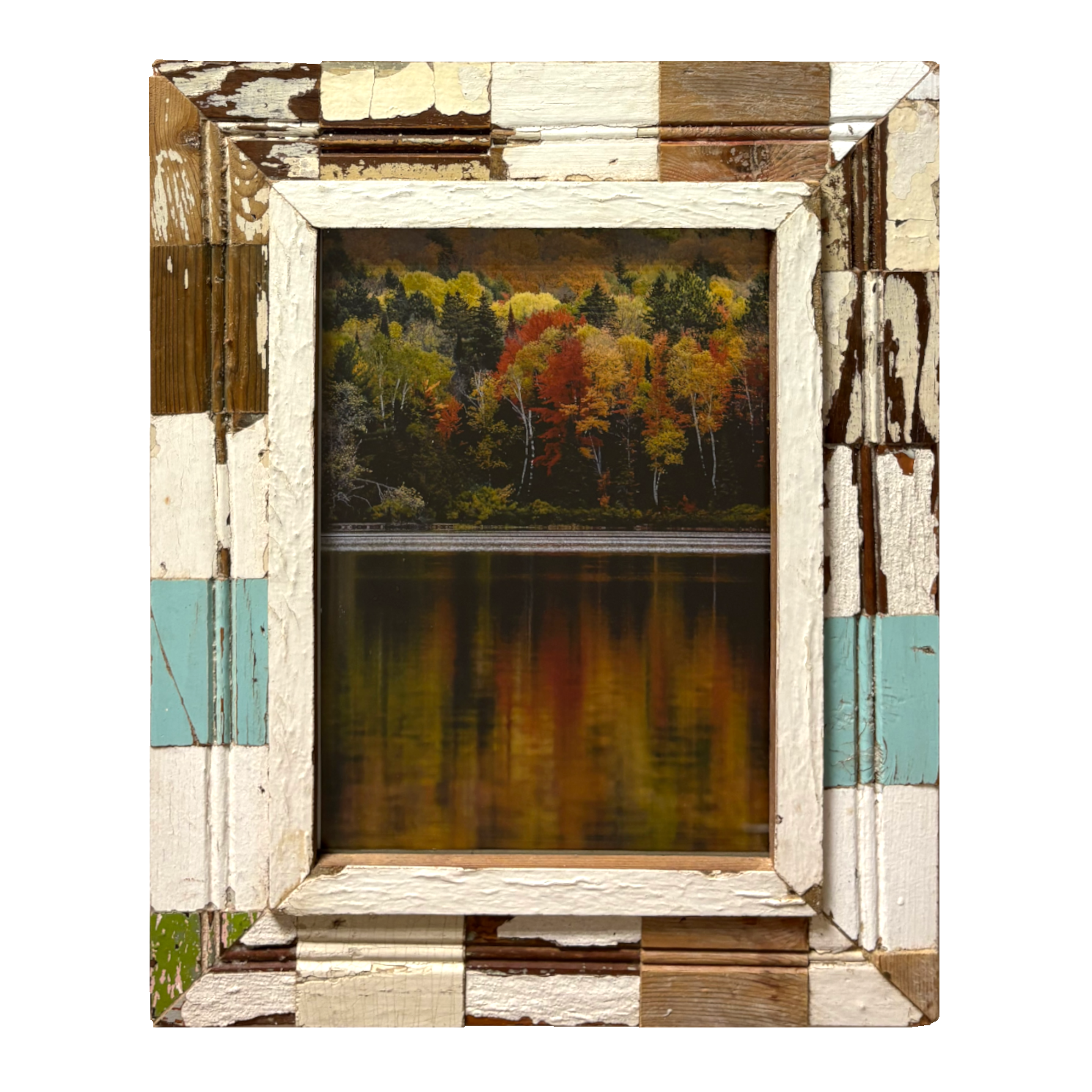 Cornice patchwork "La foresta e l'acqua" — 34×43 cm 