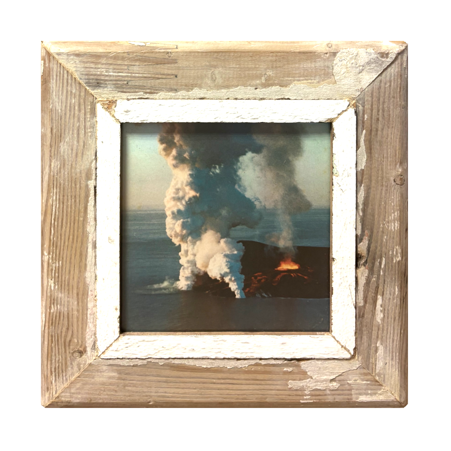Cornice quadrata in legni d'epoca con foto Vulcano