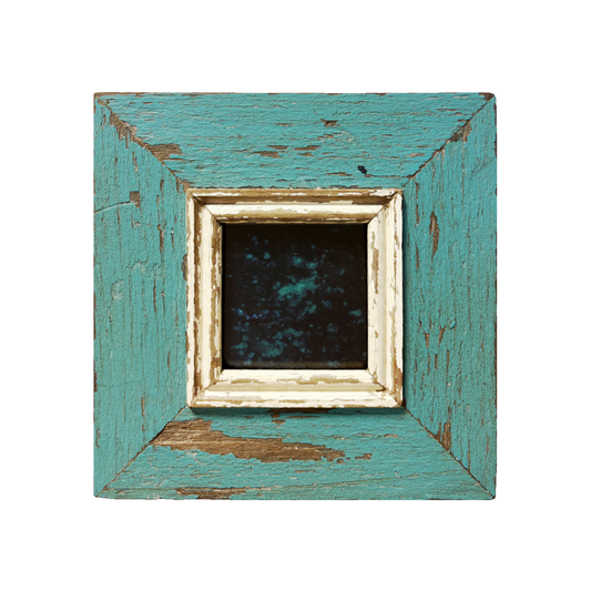 Cornice rustica azzurra 23x23 in legno d'epoca