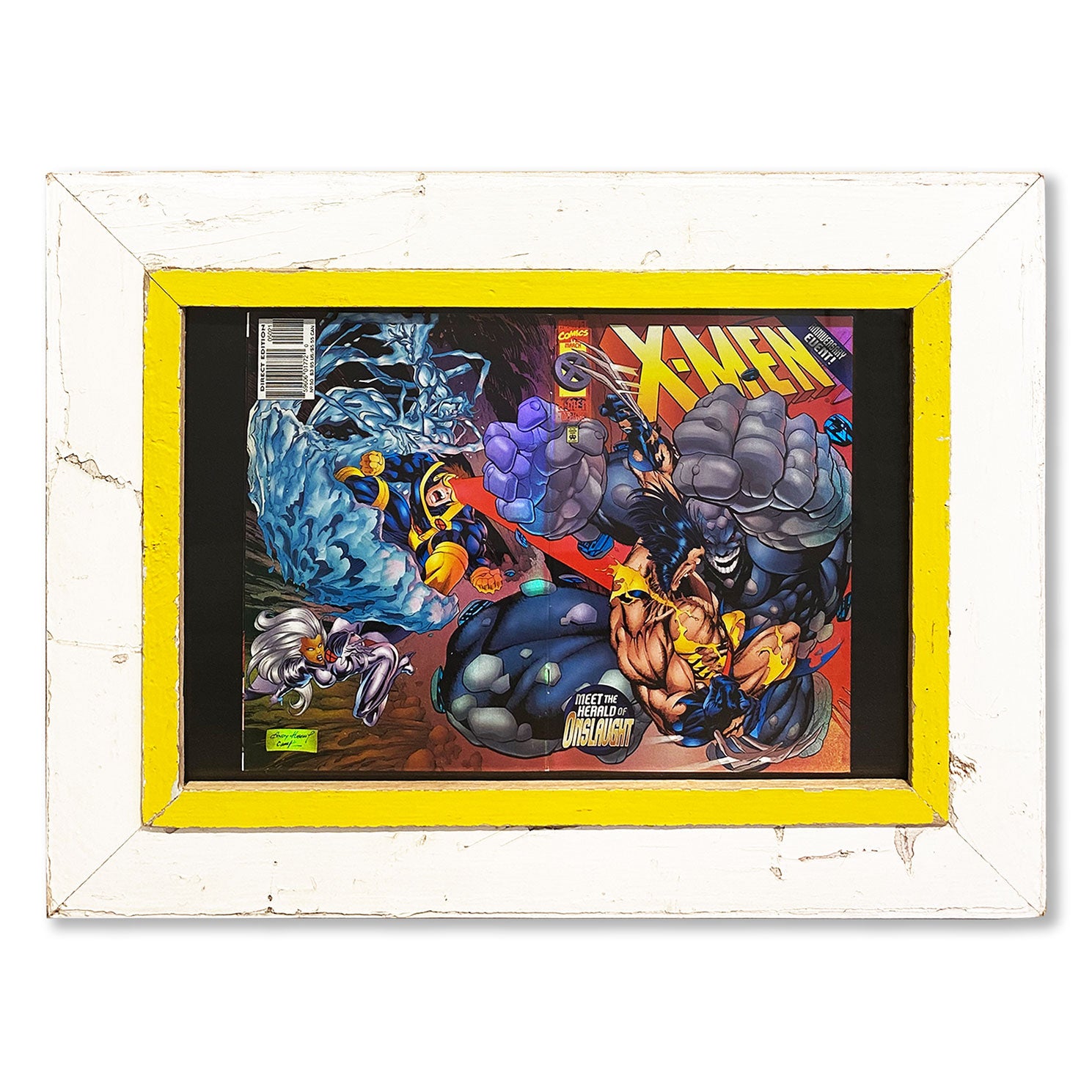 Cornice design con fumetto x-men meet the herald of onslaught copertina olografica