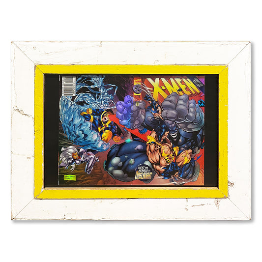 Cornice design con fumetto x-men meet the herald of onslaught copertina olografica