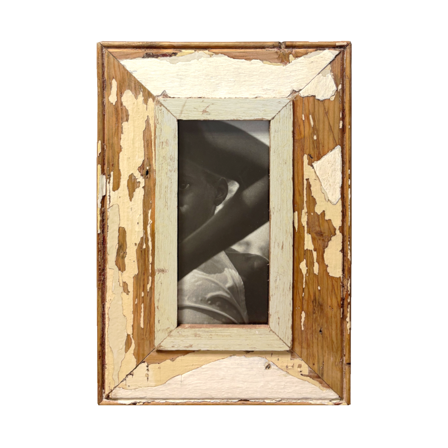 Portafoto crema e grigio 23x34 in legno recuperato
