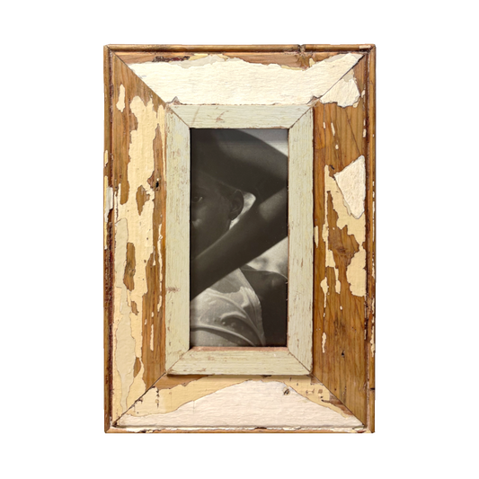 Portafoto crema e grigio 23x34 in legno recuperato