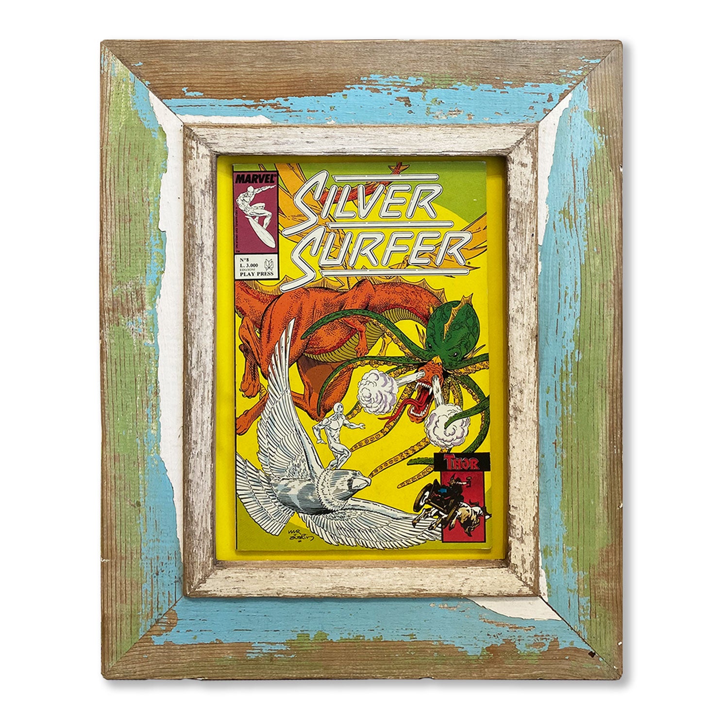 Fumetto Silver Surfer in cornice in legno. Idea regalo Comics Marvel Italia