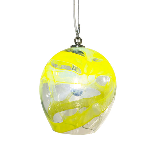 Lampada in vetro soffiato di colore giallo con cavo bianco. Idea regalo unica