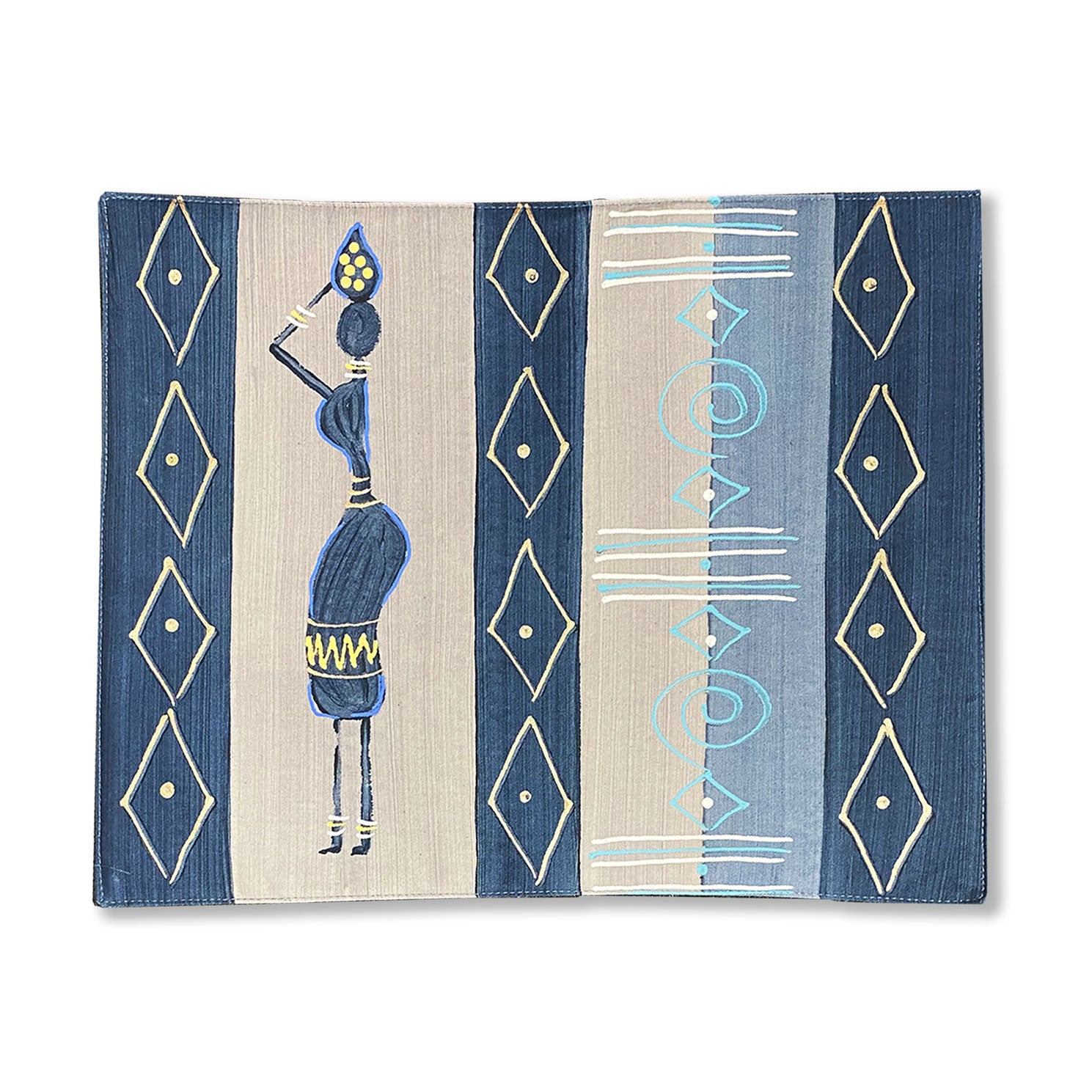 Placemat handmade dal Sudafrica con decorazione Masai Lady Blu