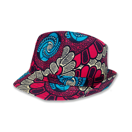 Cappello in tessuto wax rosa e blu per idea regalo originale
