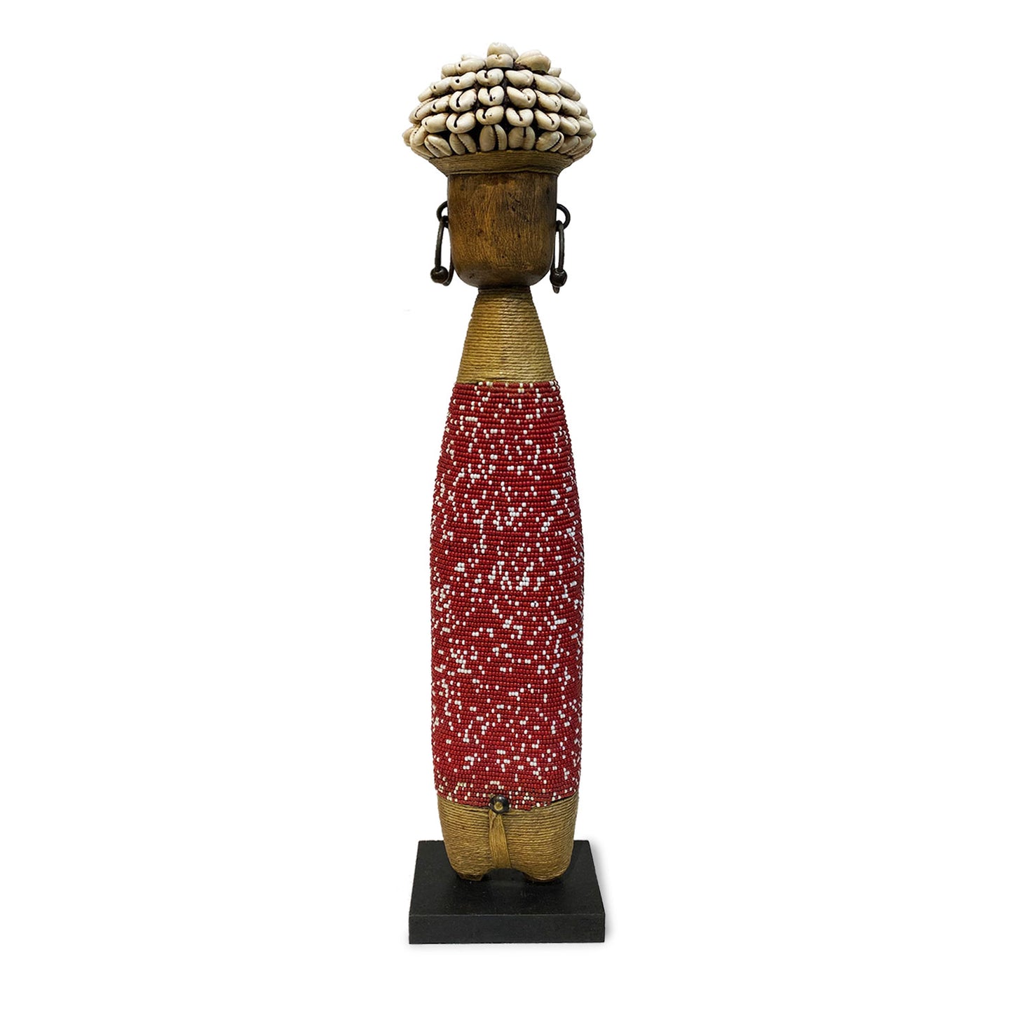 Bambola sudafricana in perline, conchiglie e legno