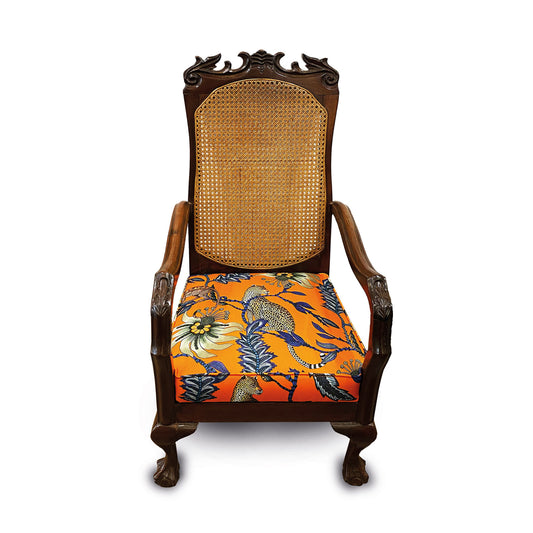 Poltrona in legno con cuscino in tessuto Sudafricano con immagine Tigre