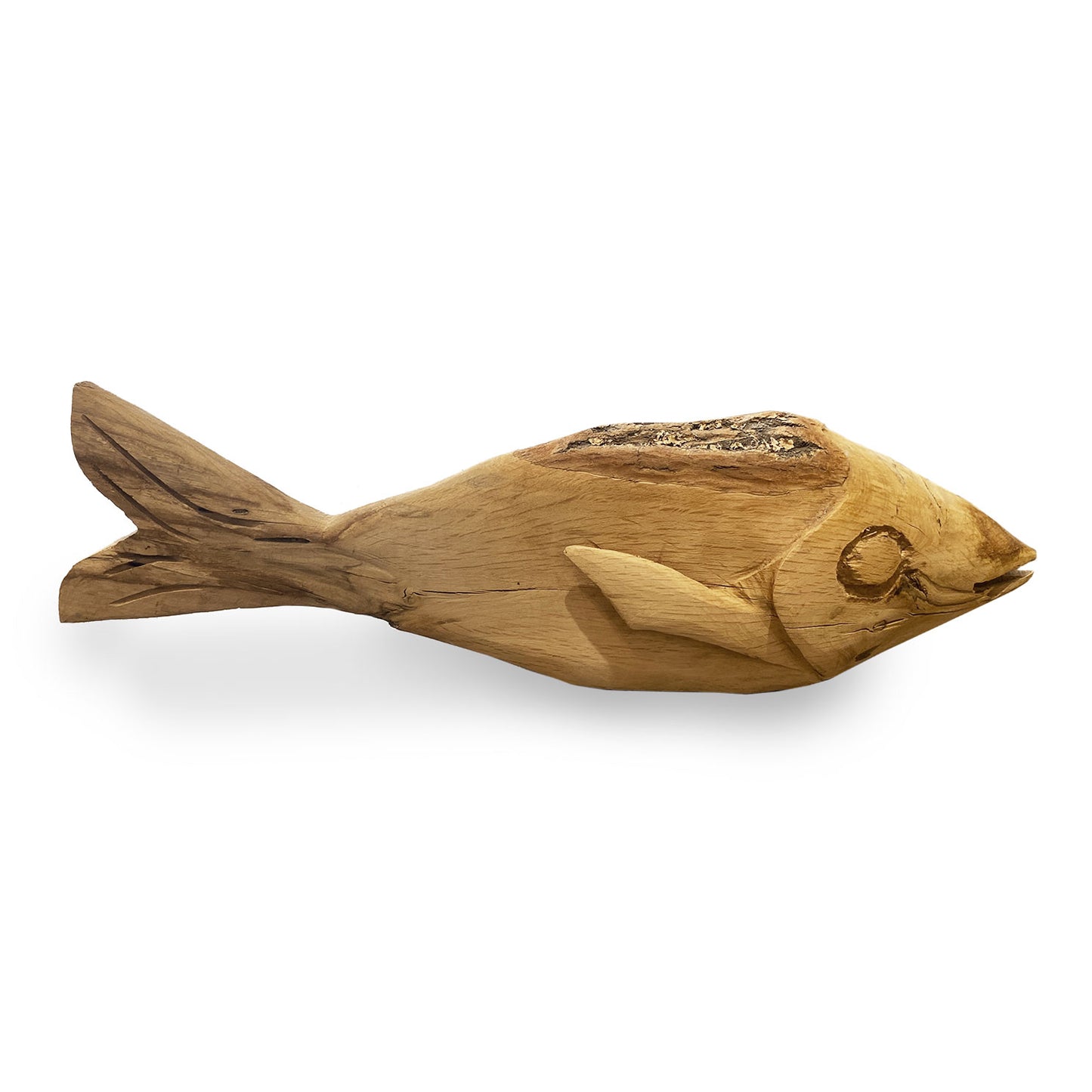 Scultura in legno a forma di pesce realizzato a mano 